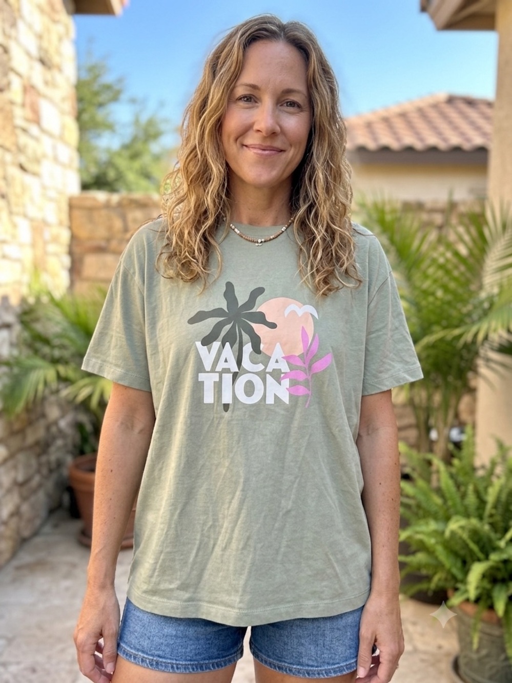LOFT Sage Green 'Vacation' Graphic Short Sleeve Tee